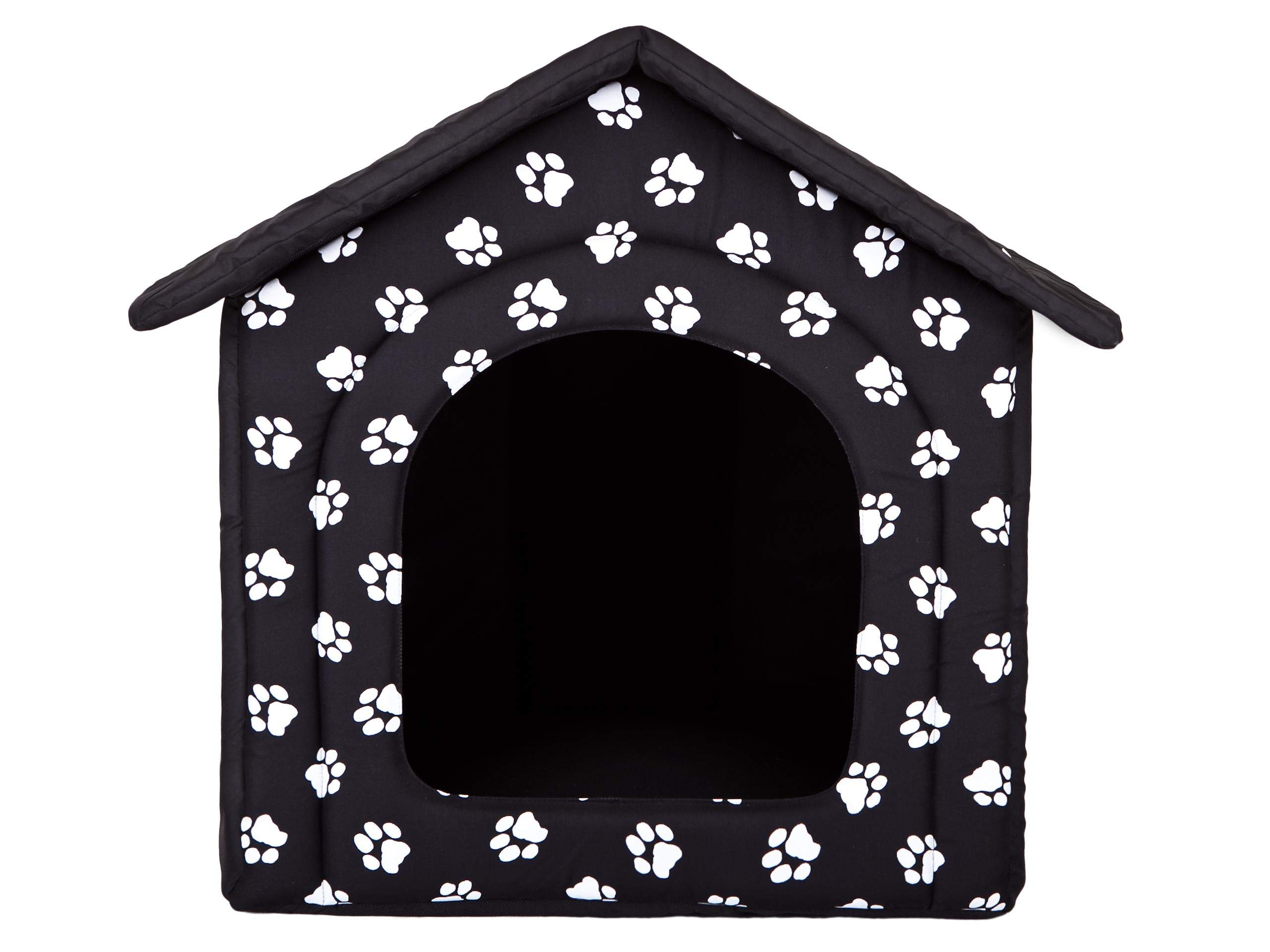 Pillowprim Hundehütte Hundehöhle Hundebett Hundehaus Katzenhöhle mittle M - 44x38 cm schwarz mit Pfoten