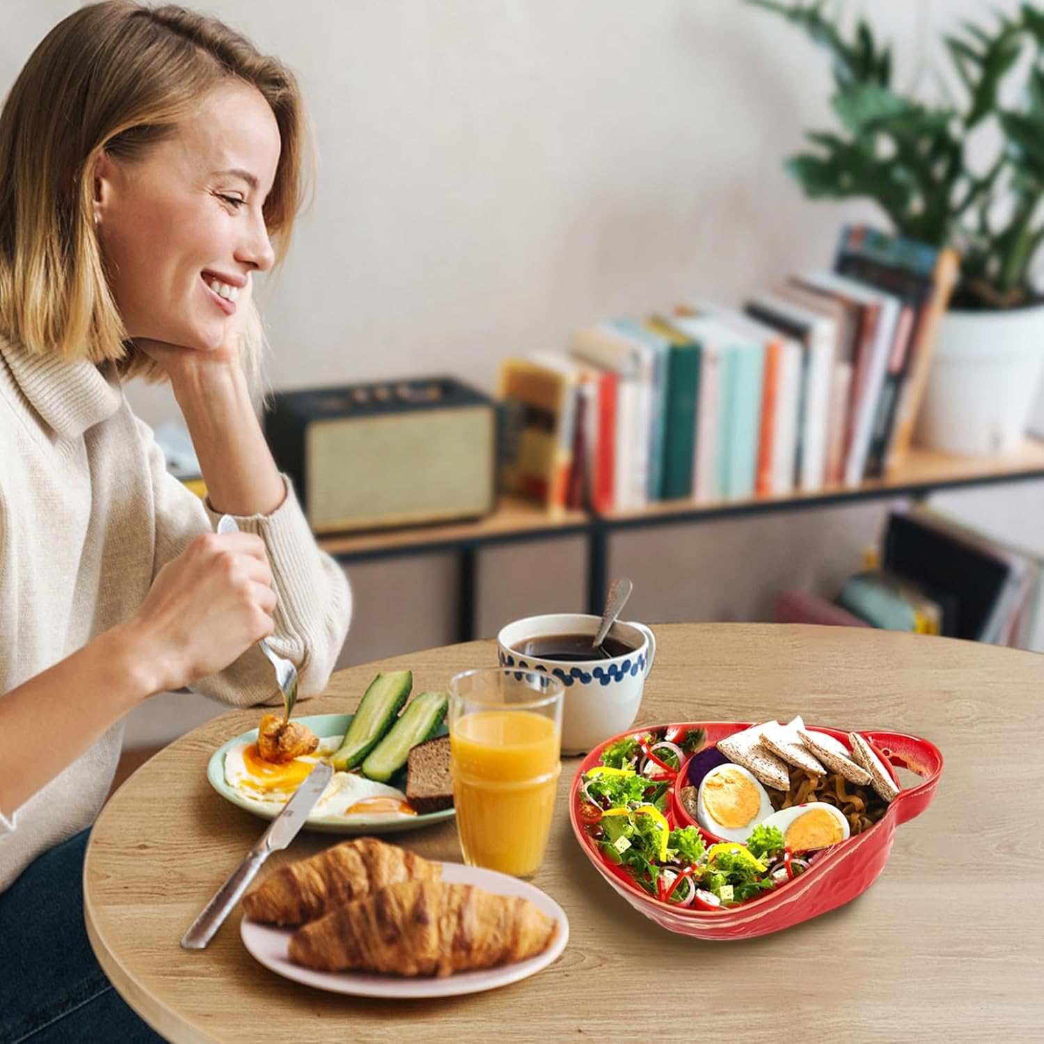 2Pcs Soup Bowls Retro Ceramic Chip and Dip Bowl with Handles Creative Soup & Side Plate for Salad, Dessert, Fruit for Kitchen