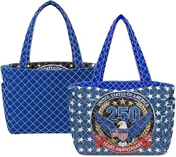 Reversible Quilted Tote Bags for Women Large Portable Tote Bag 250th Anniversary Shoulder Bag with Side Pockets