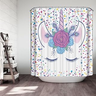 Fabric Shower Curtain, Polyester Waterproof Quick-Drying Weighted Hem Shower Curtains Set for Bathroom (Unicorn, 72" W x 72" L (Pack of 1))