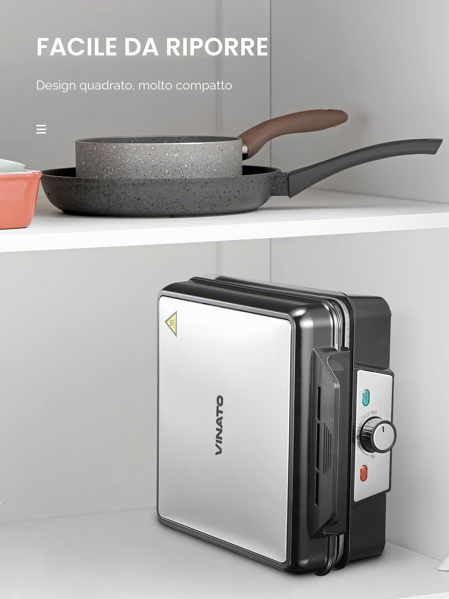 VINATO Waffle Maker, Macchina Waffle per 4 Waffel, 1200W Calore Rapido e Stabile, Piastra Waffle con Rivestimento Antiaderente Delle Piastre Riscaldanti, Regolazione Continua Della Temperatura