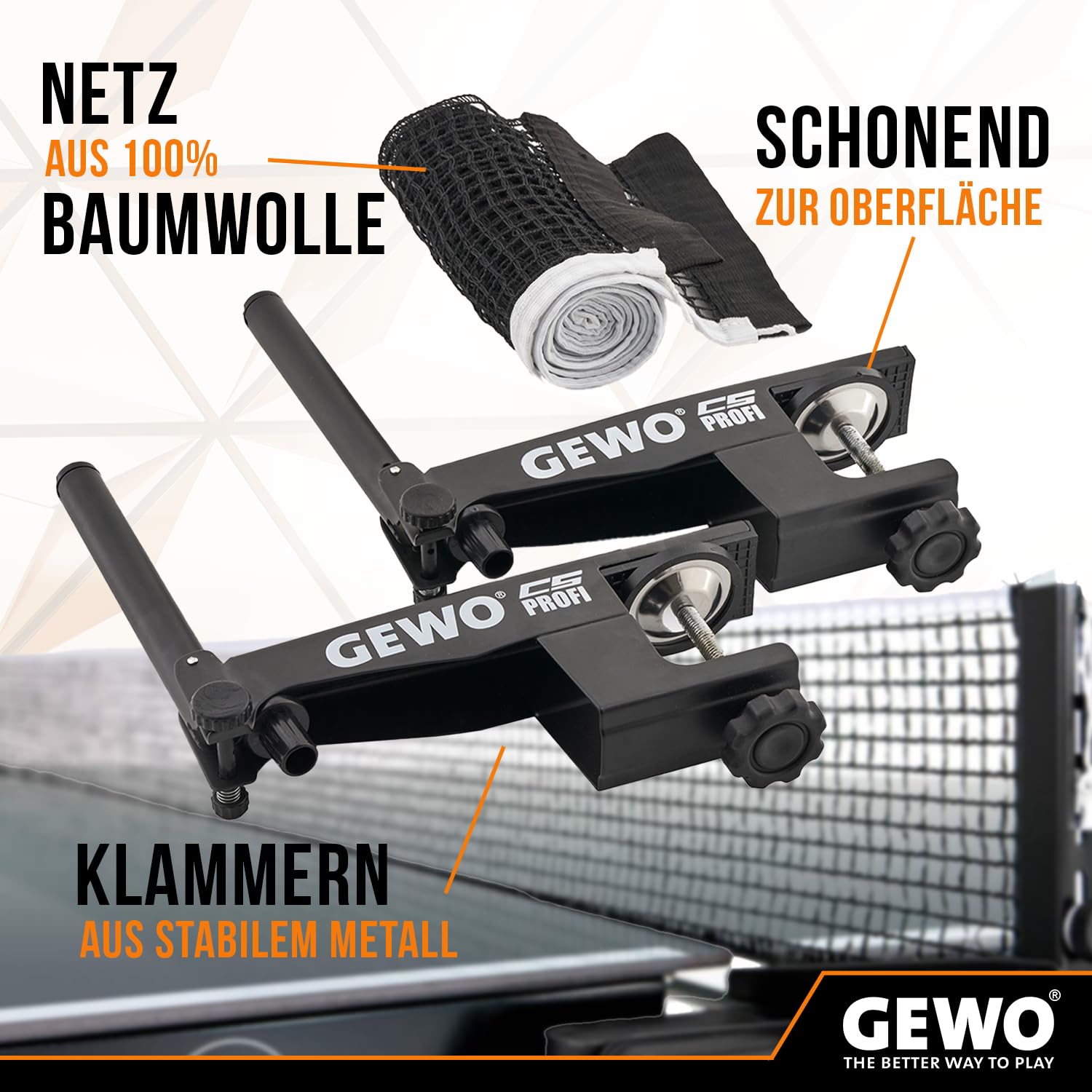 GEWO Tischtennisschläger-Set - Family & Friends & GEWO Tischtennisnetz CS Profi - Professionelles Tischtennis-Netz für die Tischtennisplatte, Tischbreite 152cm