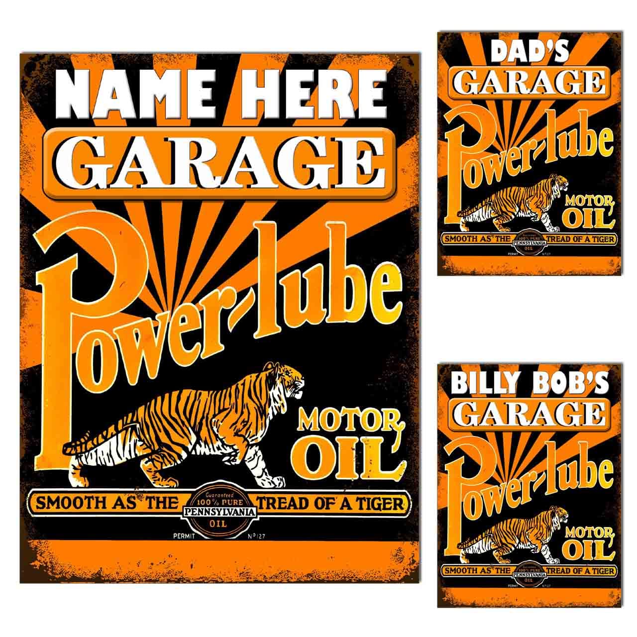 Metal Tin Sign Plaque Poster Print Personalised Garage Sign Gift Dad Mum Man Cave Shed Home Bar Tiki Bar Fathers Day S1 (8x6 inches (Approx) 20cmx15cm, Power lube Motor Oil)