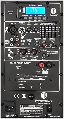 Miniatura 2 de PRORECK FREEDOM 12 bocina de graves portátil de 12 pulgadas, bocina de DJ/PA de 500 vatios y 2 vías con lector de tarjetas Bluetooth/USB/SD/radio