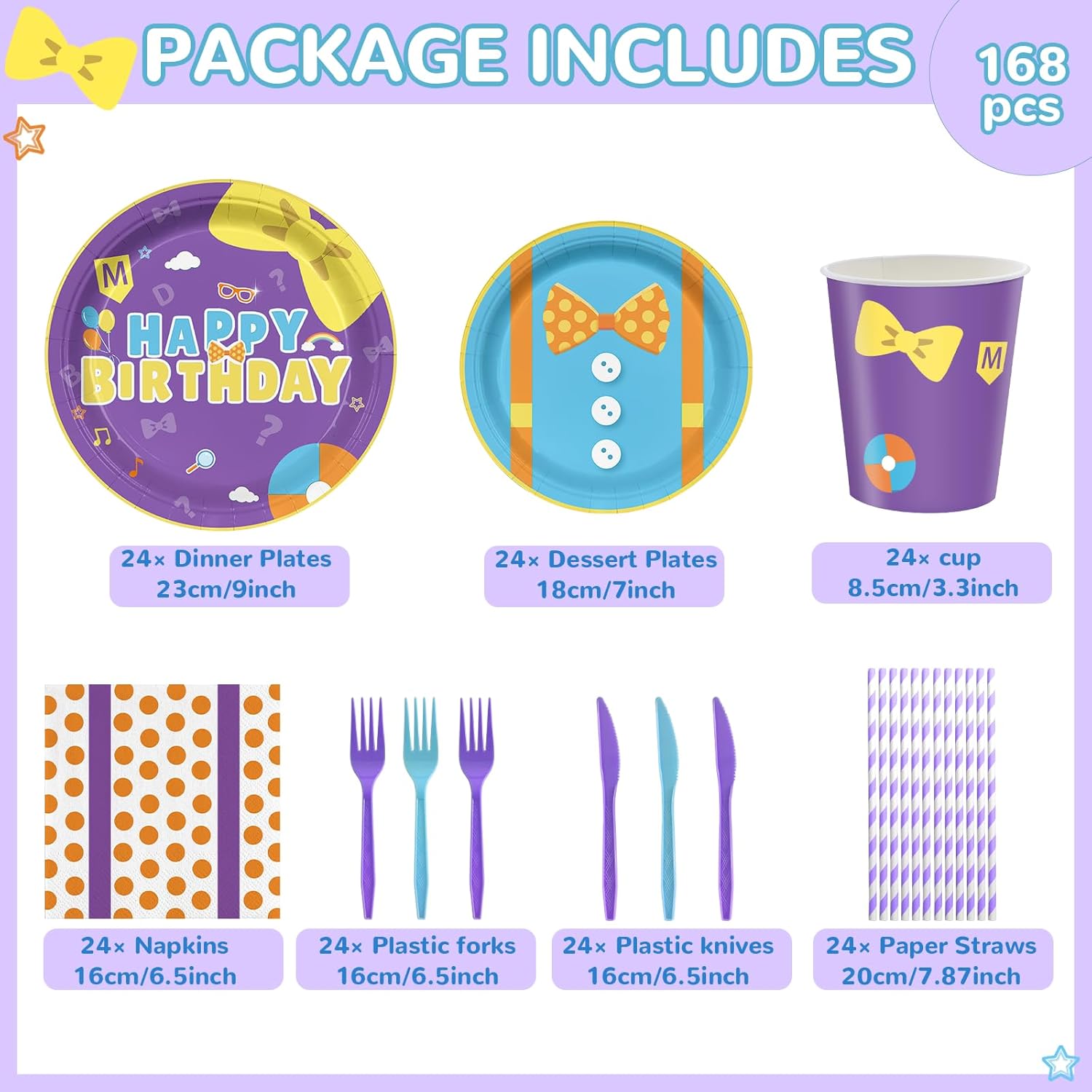 168PCS English Teacher Party Supplies for Boys Girls Purple Cartoon Teacher Themed First Birthday Party Decorations with Paper Plates Cups Tableware Set for 24 Guests - Image 3