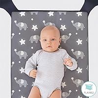 Vista 6 de The Peanutshell Juego de sábanas bajeras para cuna, corralito, paquete de sábanas de juego, corralito, estrellas de elefante