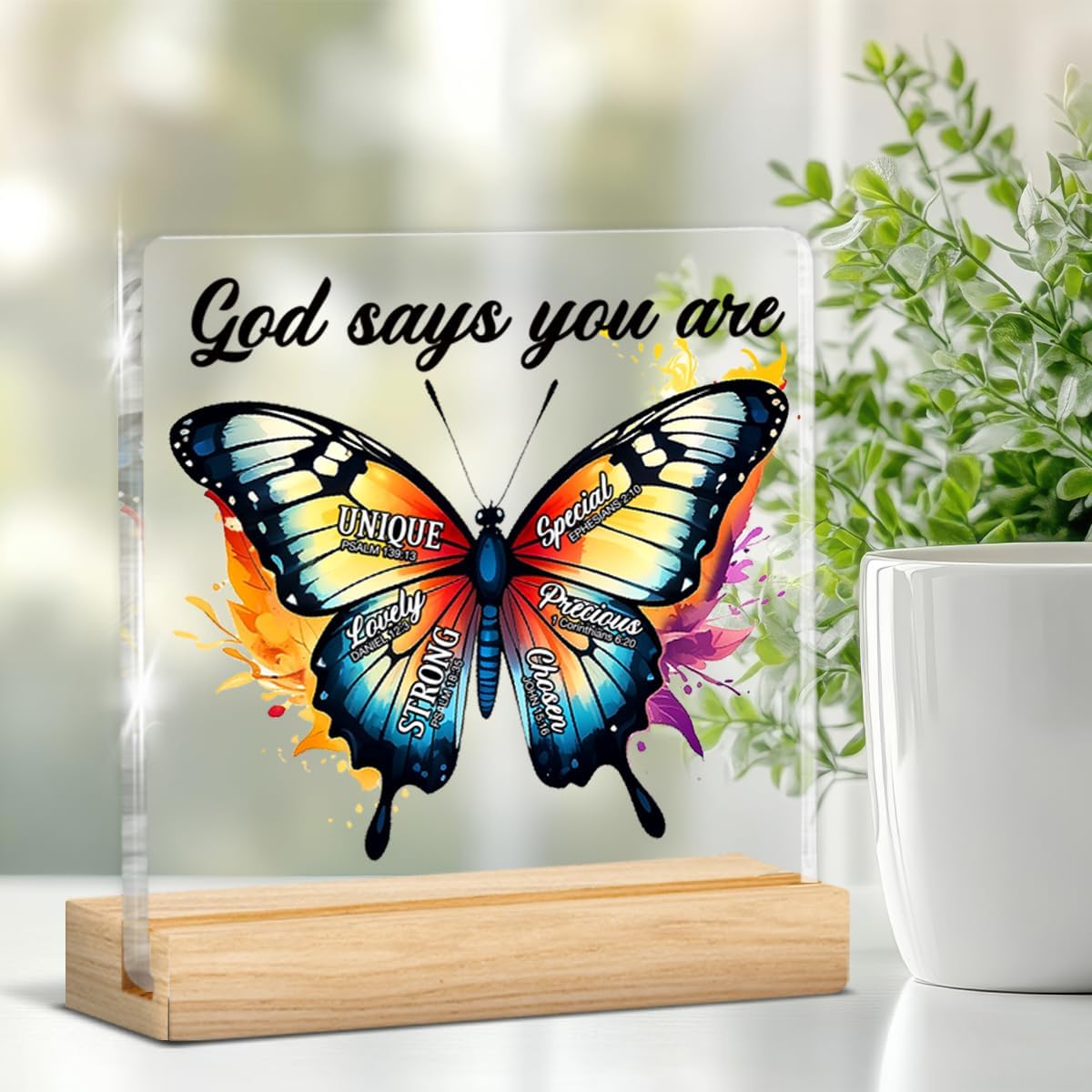 Christian Gifts for Women, Inspirational Religious Gifts for Her Mom Girl Sister Daughter Female Friends Coworkers Faith, Butterfly Birthday Gift Acrylic Plaque Desk Decor Home Decorative Signs image 4