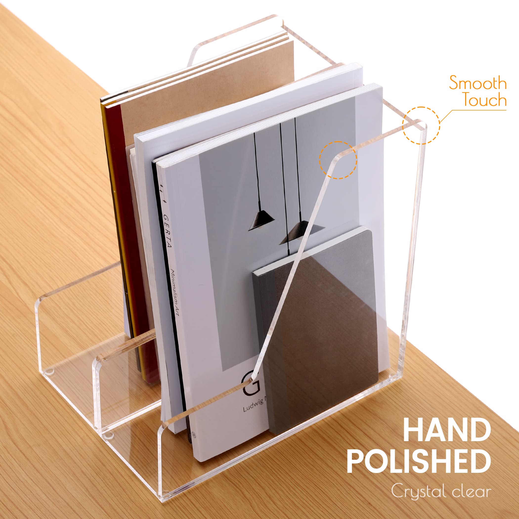 Schreibtisch-Organizer und Zubehör, transparenter Acryl-Zeitschriftenhalter, Akten-Organizer für Schreibtisch, Zeitschriftenständer, Schreibtisch-Buchaufbewahrung, unabhängig, 1 Platz, 2 Stück