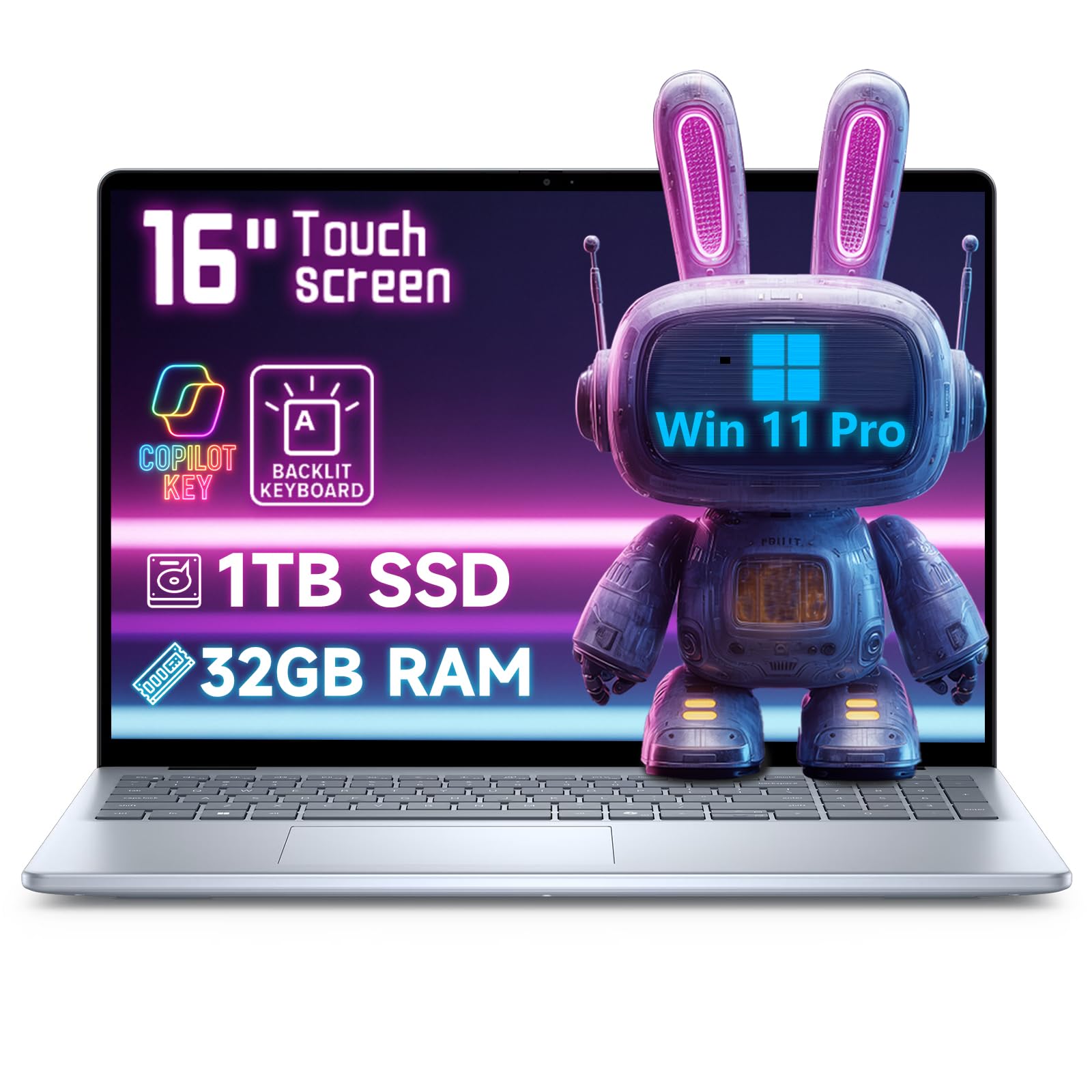 16 Touchscreen Laptop DC16251 - Intel 10-Core 7 150U - 16" FHD+(1920X1200) Display - Business Optimised AI Copilot PC, Fingerprint Reader, Backlit Keyboard, Windows 11 Pro(32GB DDR5 | 1TB SSD)