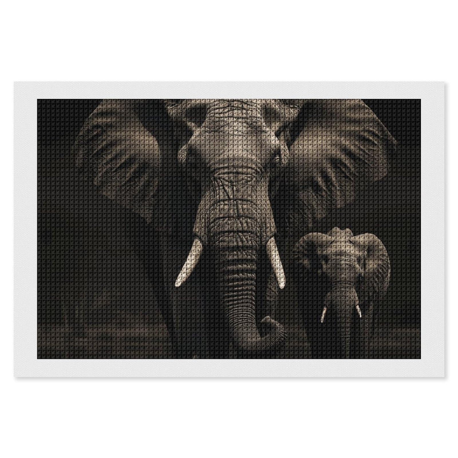 Elephant Black Diamond Art Kits for Adults, DIY 5D Diamonds Painting Kits for Beginner, Round Full Drill Diamond Dots Painting, 8"x12" Diamonds Pictures Gem Art and Crafts Wall Decor