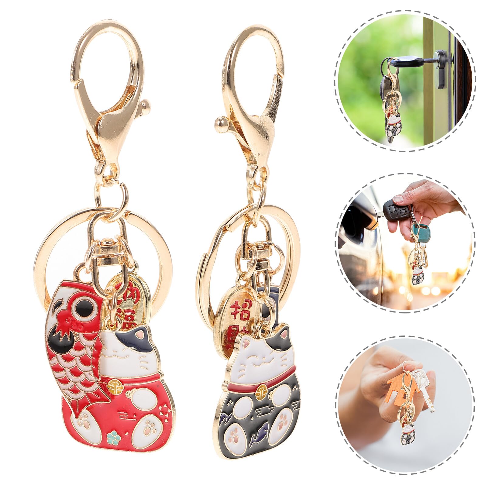 TOYANDONA Llavero de Dibujos Animados Gato Japonés de Aleación de Zinc Rojo, 2 Piezas Fina Elaboración y Diseño Práctico para Decoración y Obsequio de Año