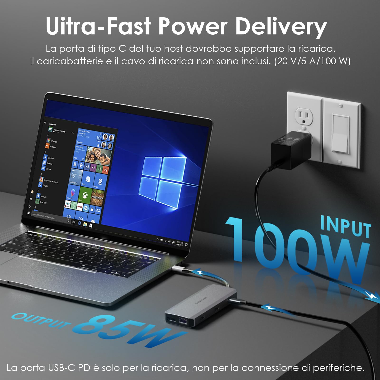 WAVLINK Docking station USB-C per due monitor, docking station con due HDMI, DP, 100W PD, USB3.0&2.0, RJ45, slot SD/TF, audio/microfono, compatibile solo con computer Windows