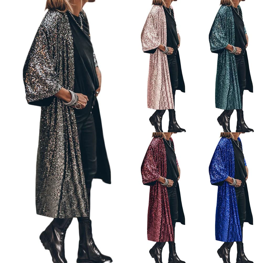 Onsoyours Donna Cardigan in Paillettes Lungo Primavera Estivo Elegante Cardigan Leggero Aperto Anteriore Cardigan a Manica 3/4 Casual Giacca Open Front
