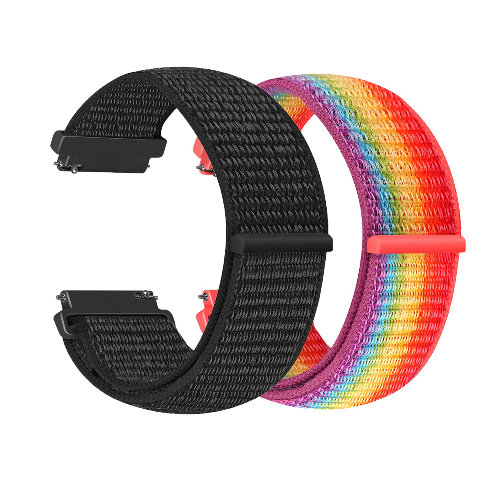 Vodtian 20 mm quick change watch strap for Samsung Galaxy Watch 42 mm / Active2 44 mm 40 mm / Gear Sport / Garmin Vivoactive 3, nylon sports strap (20 mm, dark black + rainbow)
