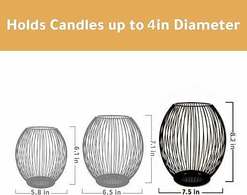 Miniatura 3 de OLEEK Portavelas de metal grande, faroles de exterior para patio, portavelas de hierro, portavelas decorativos para velas de pilar, decoración de