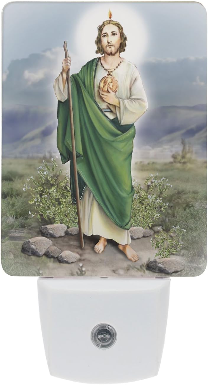 Saints Collection Unique St. Jude Plug In LED Night Light with Automatic Dusk to Dawn Sensor, Devotional Night Light, For Nursery, Bathroom, Bedroom, Kids Room, and Hallway