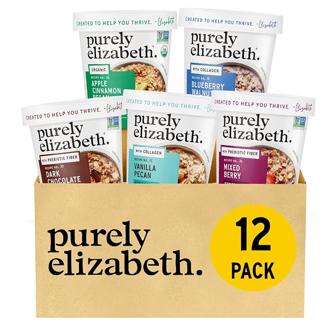 Purely Elizabeth Best Sellers Variety Pack Superfood Oatmeal Cups, Great for Overnight Oats, Gluten-Free, 2 Ounce (Pack of 12)