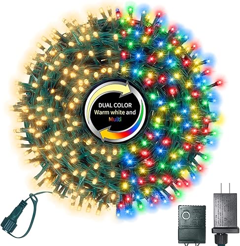 LAMPHOME Tira de 500 luces LED de Navidad para exteriores, extensibles, decoración navideña, luces enchufables con 10 funciones y temporizador,