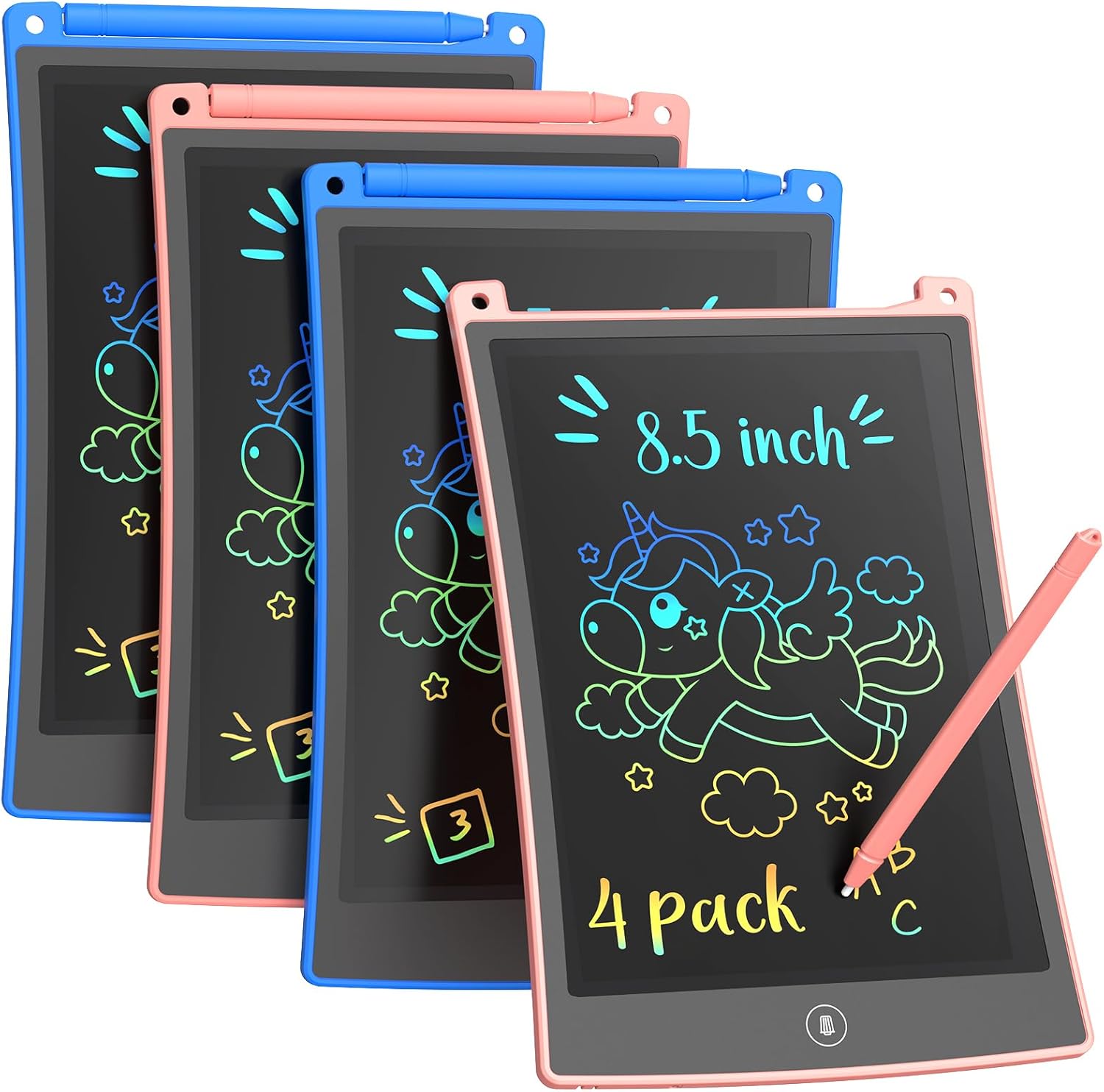KOKODI 8.5 Inch 10 Pack LCD Writing Tablet for Kids, Colorful Doodle Board, Car Trip Travel Learning Toys, Erasable Drawing Pad, Birthday Gifts for Boys Girls Age 3 4 5 6 7 8(Blue & Pink)