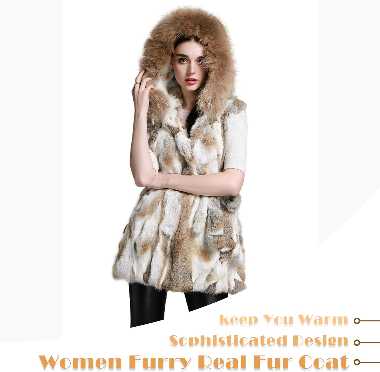 Women Real Rabbit Fur Vest Winter Warm Long Jacket Elegant Casual Plus Size Outerwear