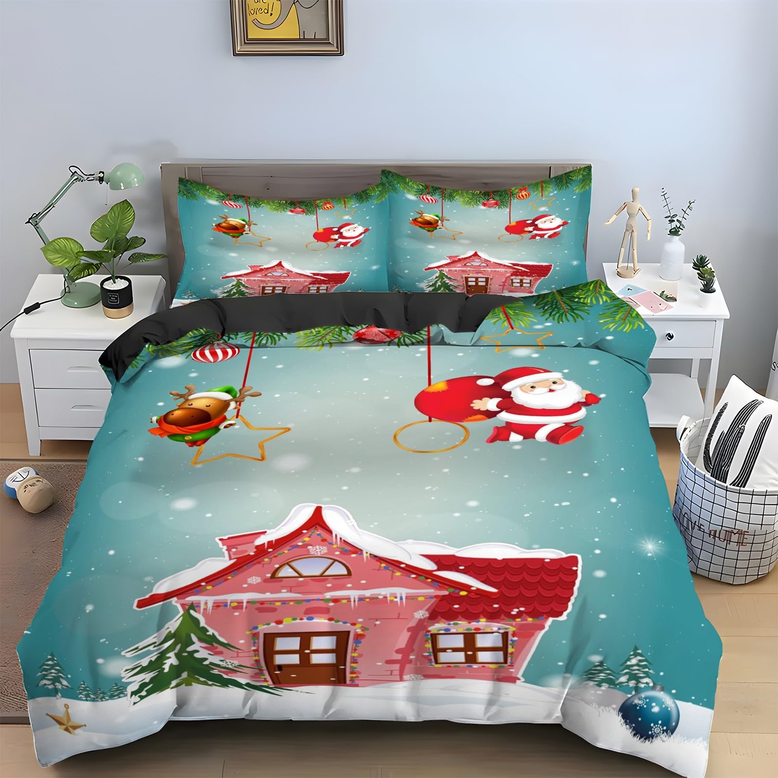 Housse couette en microfibre douce 160x200 parure de lit 3 pièces haute densité