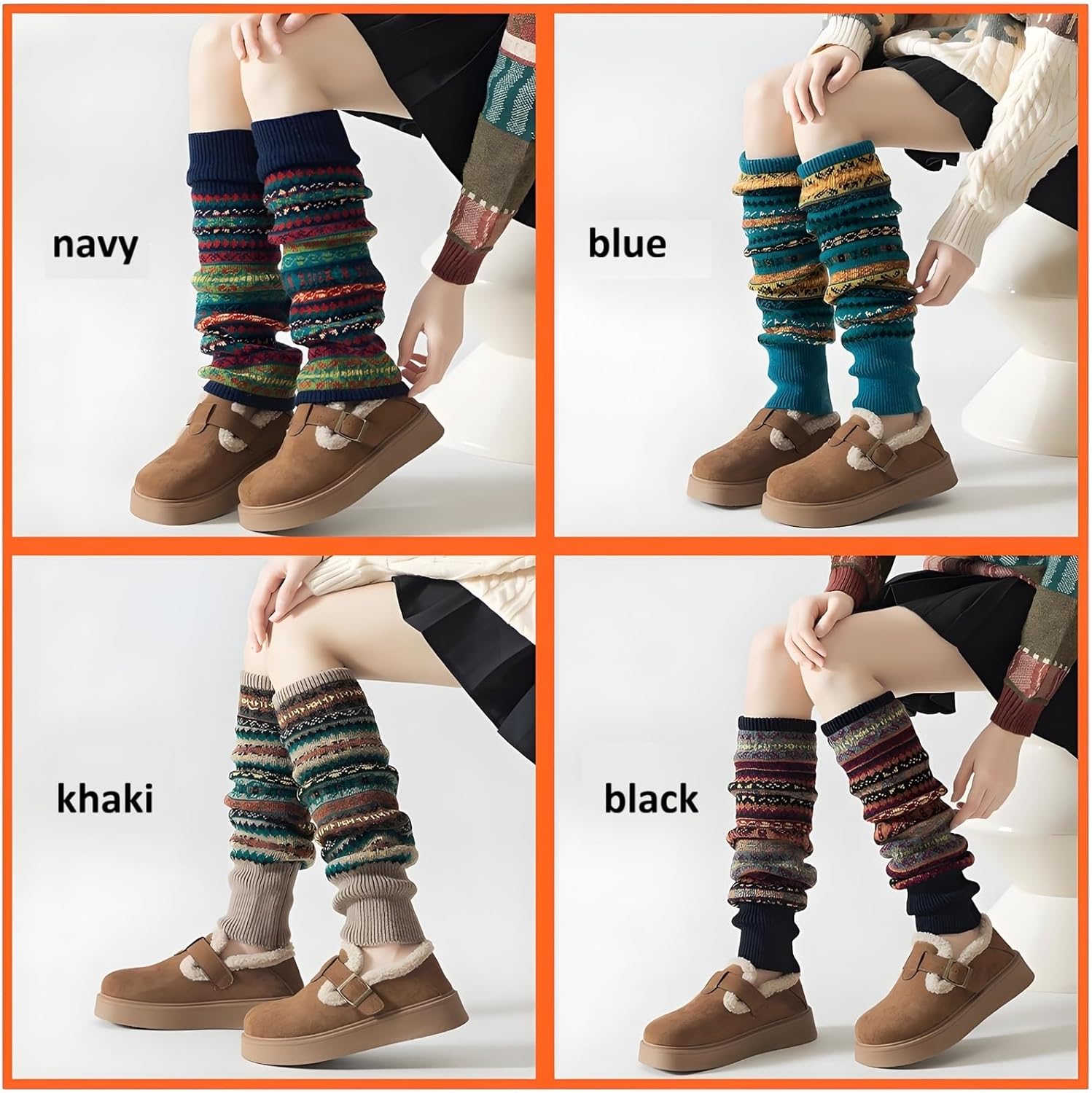 ANSLYQA Leg Warmers for Women, Boho Bohemian Style Cable Knitted Thicker Warm in Winter for Party Sports,