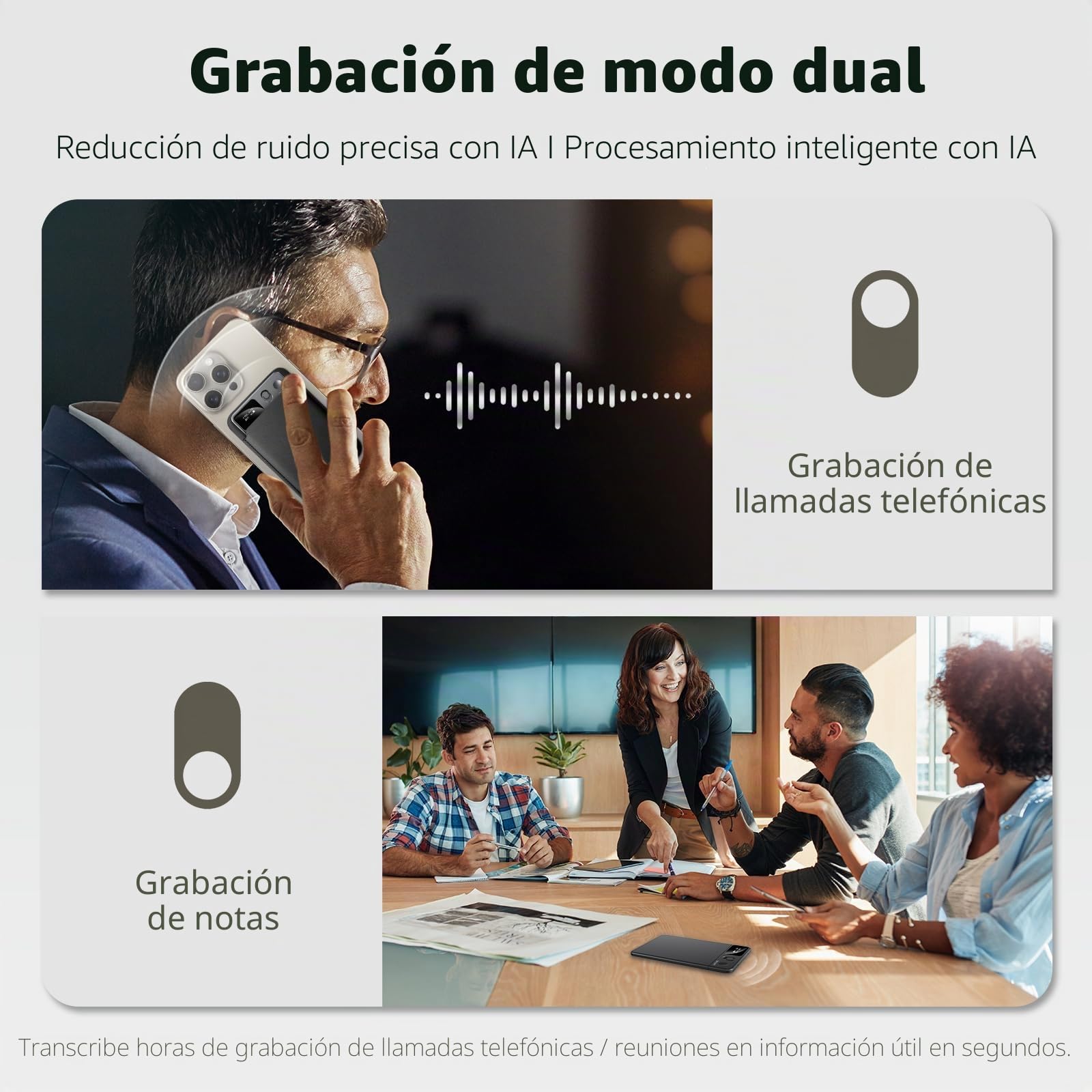 Grabadora de Voz KI con Transcribe, Control de App grabadora de Voz con tecnología IA, grabación One Touch, Dispositivo de Escucha, Genial para Lección, Llamada, entrevista grabadora de Voz Mini