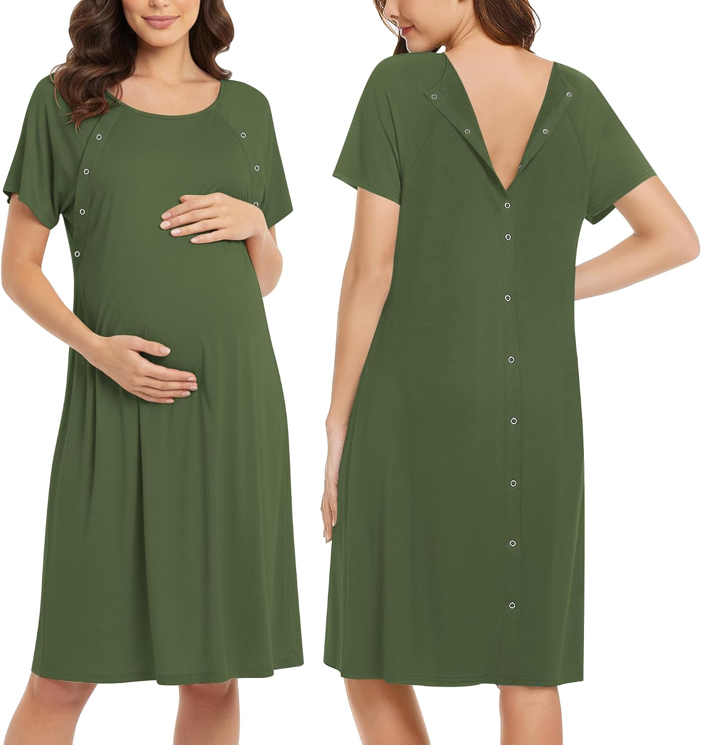 Ekouaer Women’s Nursing/Delivery/Labor/Hospital Nightdress Short Sleeve Maternity Nightgown with Button S-XXL