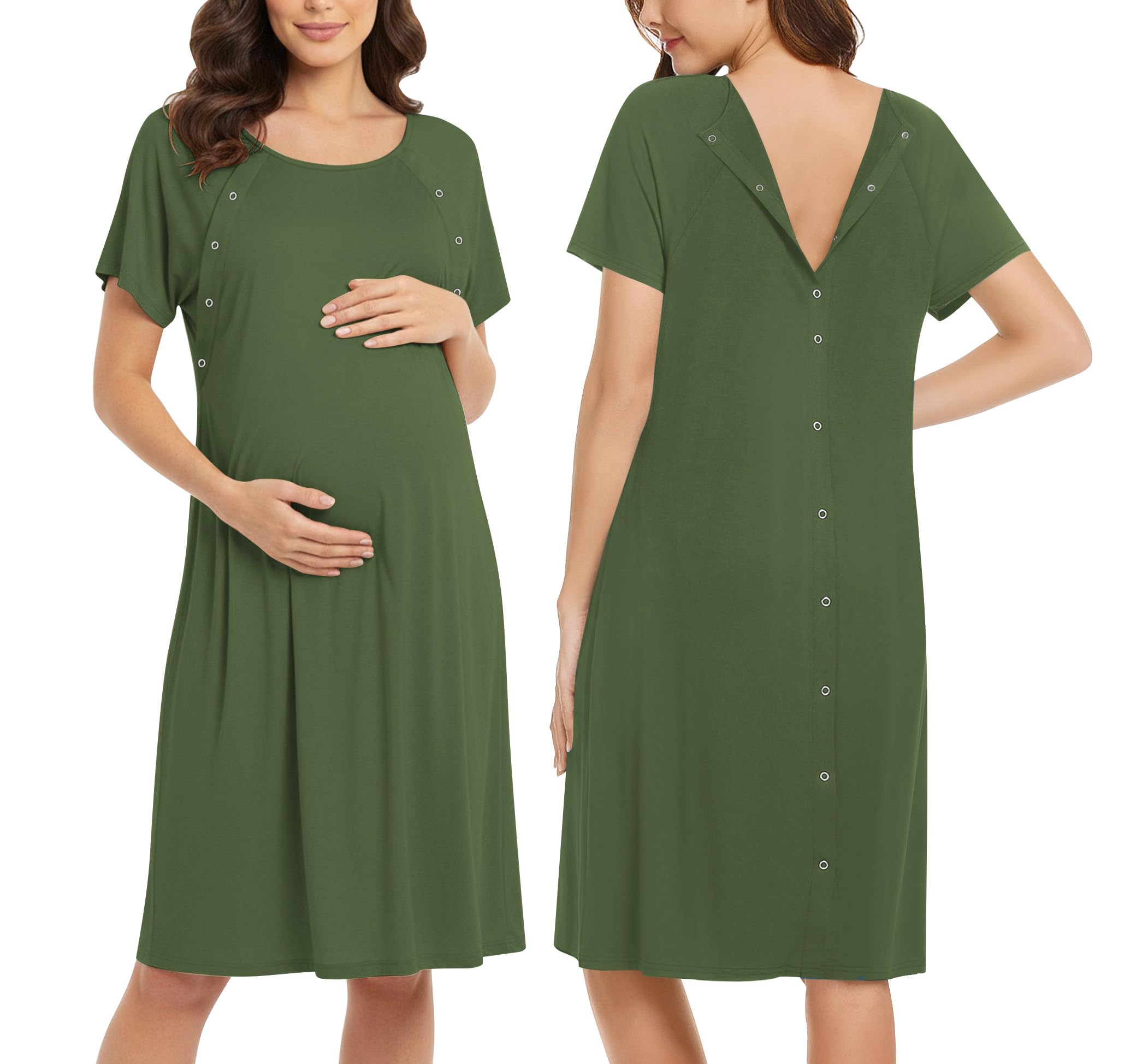 Ekouaer - Camicia da notte da donna per allattamento/parto/travaglio/ospedale, camicia da notte a maniche corte per maternità, camicia da notte con bottone S-XXL