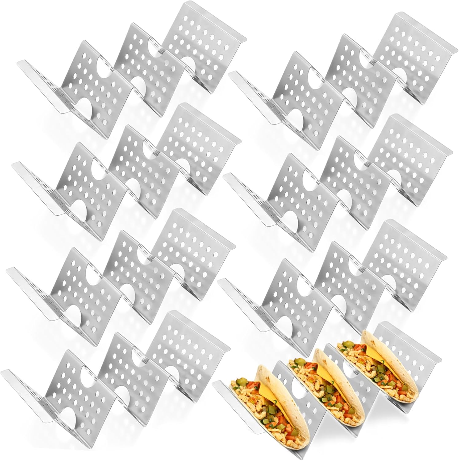 SECFOU 8pcs Stainless Steel Taco Holder Racks with Handles Parties Restaurants and Family Gatherings Dishwasher Safe Taco Stands for Easy Serving
