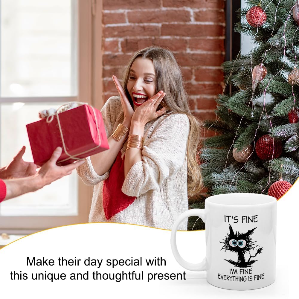 XQLZY It’s Fine Everything Is Fine Mug, Funny Cat Coffee Cup, Christmas Birthday Gifts for Mom Sister BBF Animal Lovers, Inspirational Gifts for Women Coworkers Family Friends Cat Lovers - Image 6