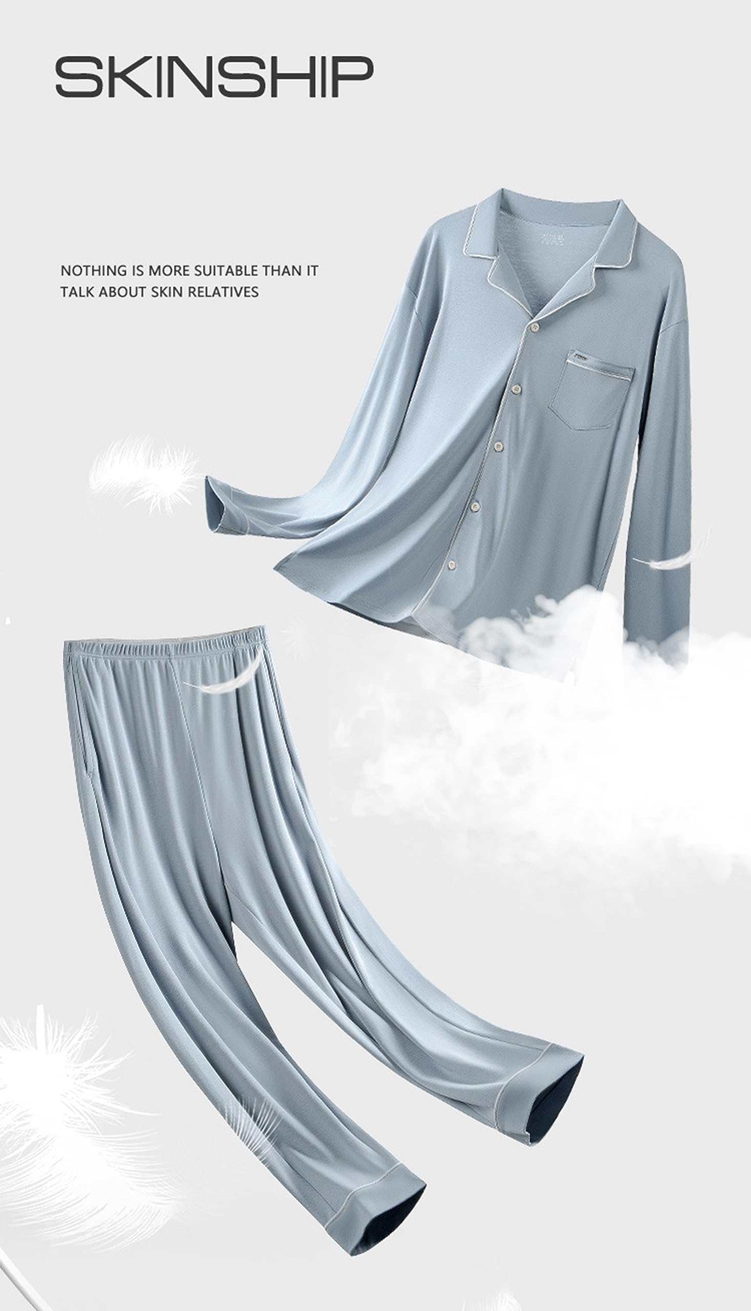 Set di Pigiami in Cotone da Uomo, Casual a Maniche Lunghe Pigiameria Superiore e Inferiore Pjs Set Loungewear con Tasche