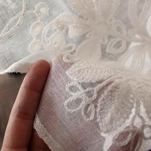 A.Monamour White Transparent Sheer Embroidered Voile Floral Lace Balloon Curtain - Thumbnail 5