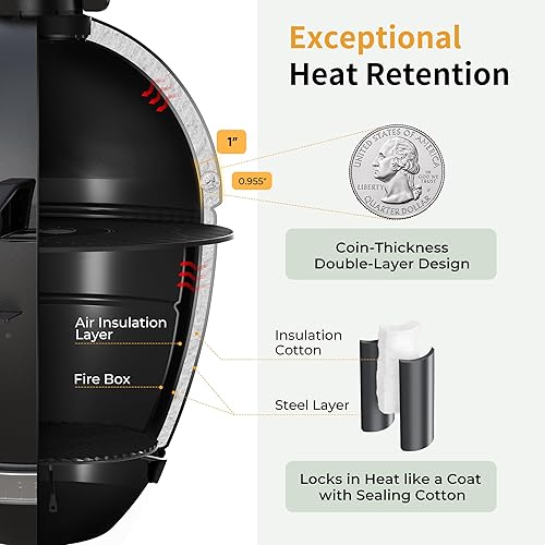 Miniatura 5 de Brand-Man - Parrilla de carbón y ahumador Kamado de acero - Rejillas de hierro fundido de 22 pulgadas, cesta de parrilla, carrito de mesa de