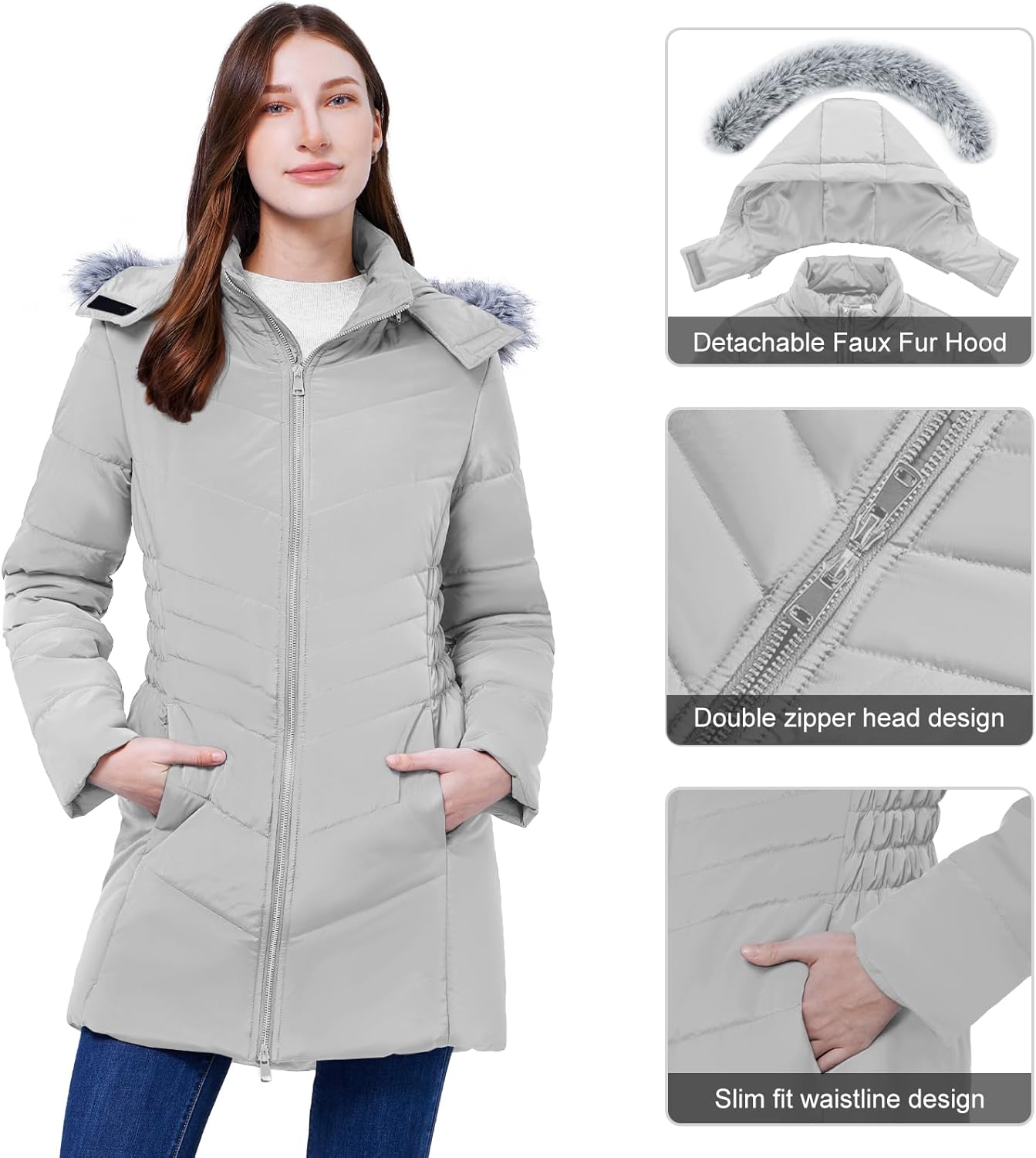 WULFUL Women's Winter Coats Long Warm Thicken Puffer Jackets Outwear With Removable Fur Hood - Image 6