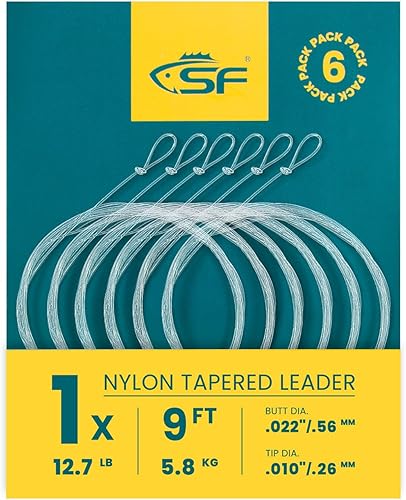 Miniatura 25 de SF Líder Cónico Pre-Atado con Lazo para Pesca con Mosca de Nailon Transparente para Trucha de Agua Dulce y Salada Bonefish Permit Lubina Salmón