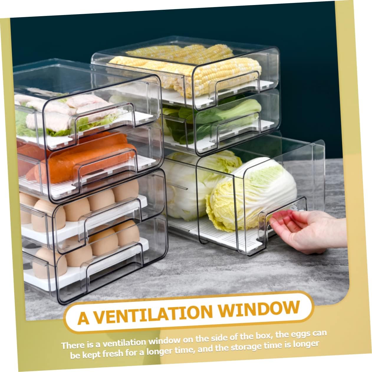 Angoily Container for Refrigerator Dual Storage Box Transparent Design for Freshness Construction