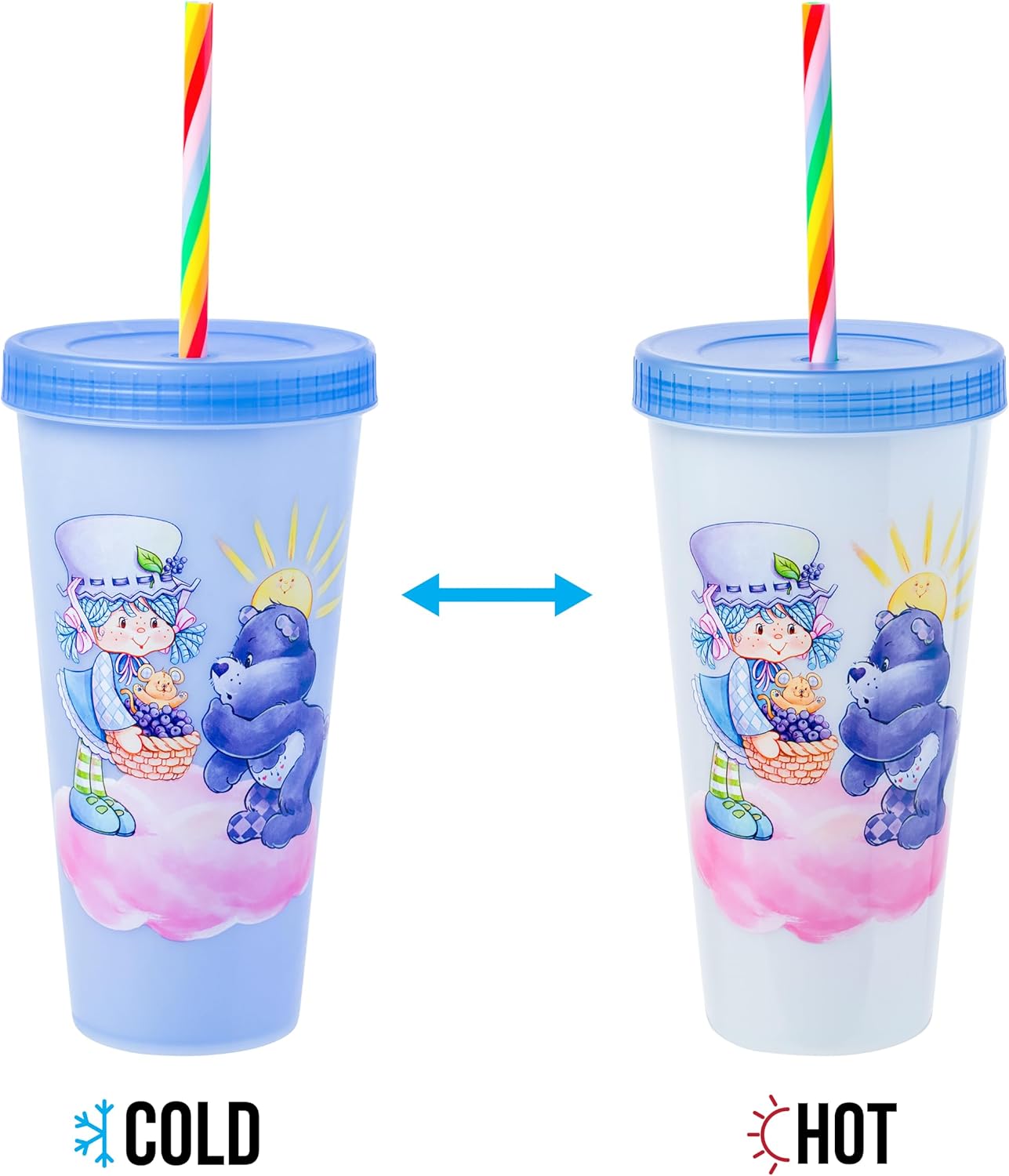 Silver Buffalo Care Bears Strawberry Shortcake Color Change Plastic Tumbler 4 Pack Featuring Orange Blossom Lemon Meringue Cheer Funshine Friend Blueberry Muffin Grumpy, 24 Ounces - Image 7