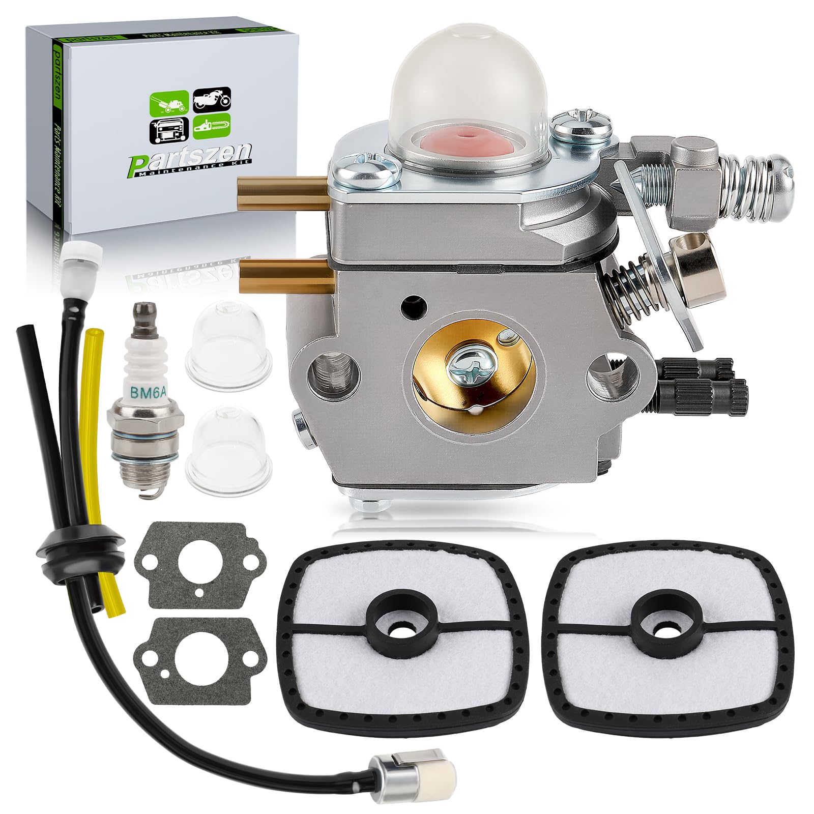partszen SRM-2110 Carburetor Kit for Echo SRM-2100 SRM-2110 SRM-2400 SRM-2410 SHC-1700 PE-2400 PP-1200 PP-800 PAS-2000 PAS-2100 PP-1250 PPF-2100 PE-