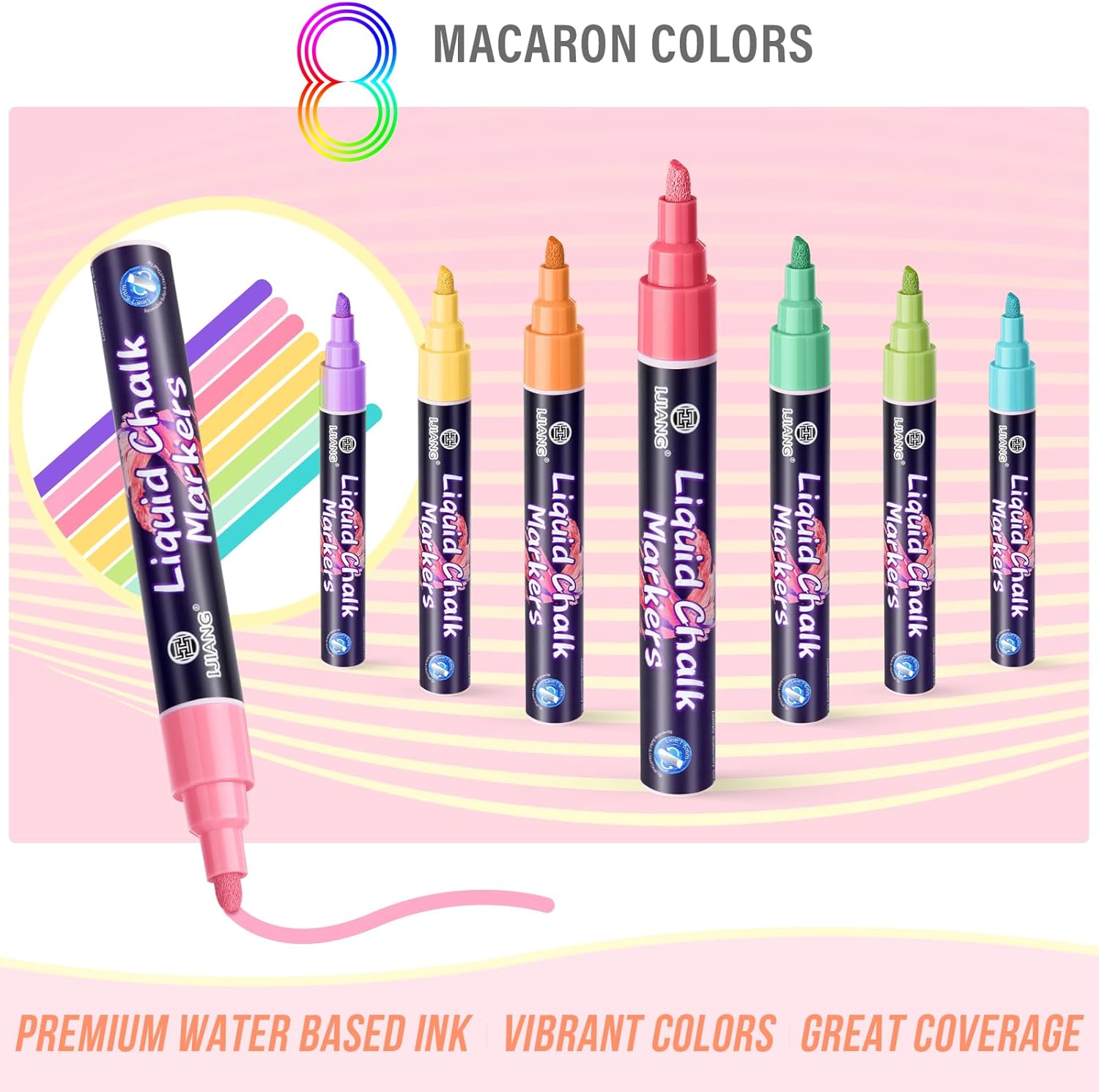 Chalk Markers - Pastel 8 Colors, Water-Based Non-Toxic Liquid Chalk Markers Erasable - with Bullet/Chisel 6mm Reversible Tips, Drawing Chalk Pen for Blackboard, Glass, Windows, Cars, Chalkboard, Signs