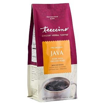 Teeccino Java Chicory Coffee Alternative - 11 Ounce - Ground Herbal Coffee Thats Prebiotic, Caffeine Free & Acid Free, Medium Roast