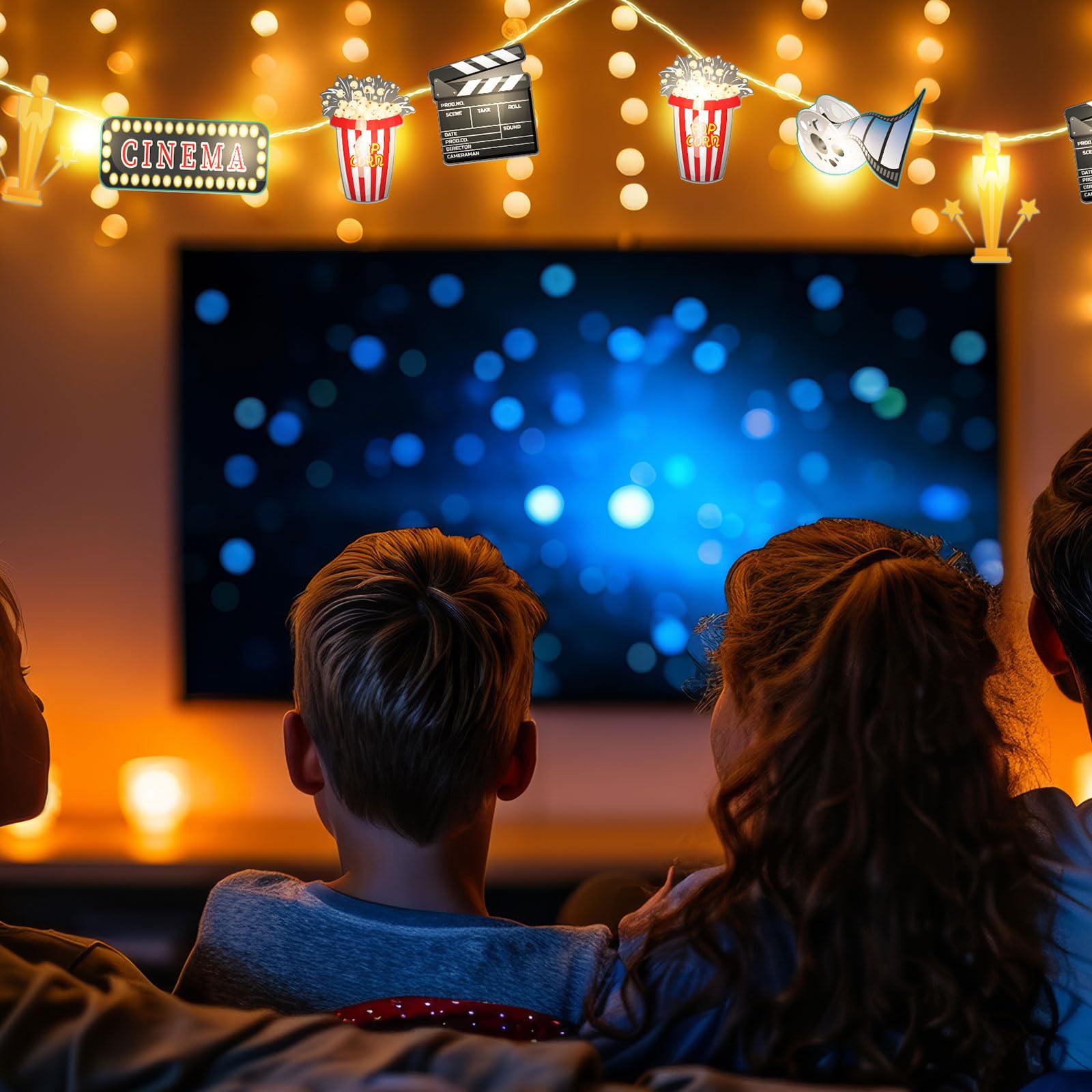 VIHOSE Guirnalda de luces con temática de película, 20 luces LED de 10 pies, funciona con pilas, suministros de fiesta temática de cine para el hogar, suministros de fiesta de cine