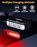 Vista 6 de Bright Bike Light for Night Riding, USB Rechargeable Bicycle Light, Bicycle Headlight Set, Daytime Running Light, Waterproof Bike Headlight and