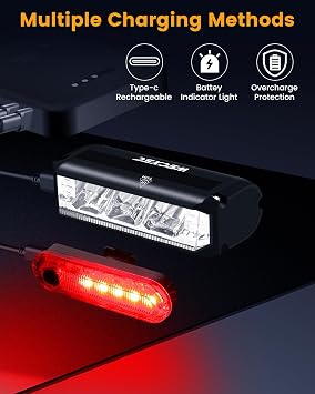 Bright Bike Light for Night Riding, USB Rechargeable Bicycle Light, Bicycle Headlight Set, Daytime Running Light, Waterproof Bike Headlight and Taillight for Adult Kid Mountain MTB Off-Road Cycling