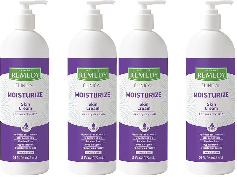 Medline Remedy Clinical Skin Cream Creme Corporal e Facial com Fragrância de Baunilha 473 mL, Sem Parabenos e Sulfatos, Pacote com 4
