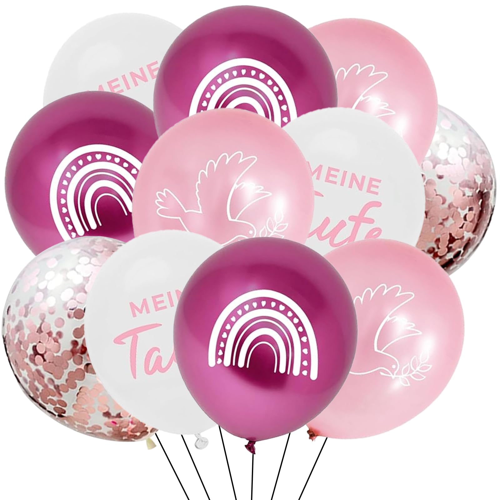 ALEGRE Christening Decoration Balloon, Pink, Pack of 20 Christening Decoration Balloons, Christening Decoration, Christening Girl Boy, Dove Rainbow Pattern Baptism Helium Balloon for Baby Shower,