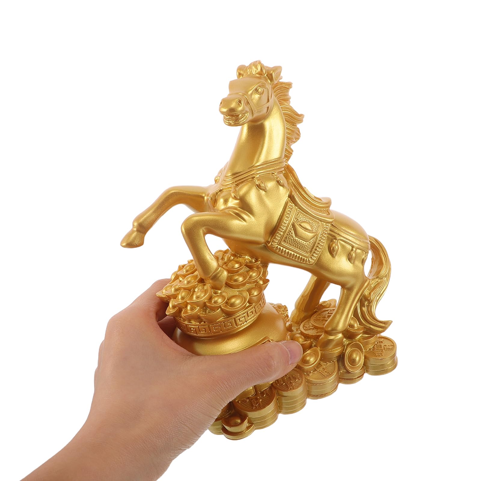 Chinesische Pferdedekoration Harzfigur 18cm Gold für Schrank und Regal