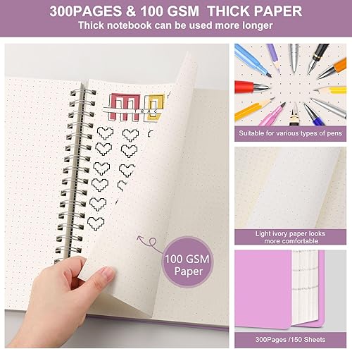 Miniatura 2 de HIUKOOKA Cuaderno de espiral punteado A4 de 300 páginas, cuadernos punteados, cuaderno grueso de 100 GSM, diario de cuadrícula punteada de 8.5 x 11,