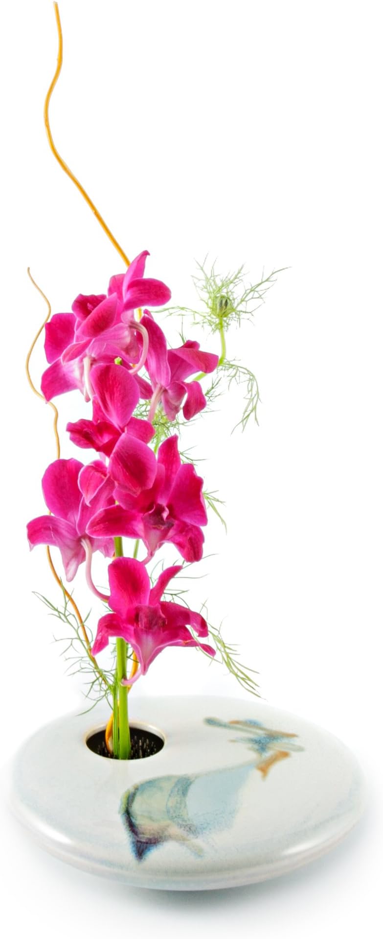 Georgetown Pottery Small Round Ikebana Flower Vase, Ivory Wave