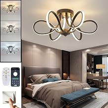 Chrome/Black LED Ceiling Light with Remote Control, Dimmable Lustre with 3 Color Temperature,6 Lights Chandelier for Dining Room Black-Ceiling-YF2805, Dia 27.6*H10.2 inch